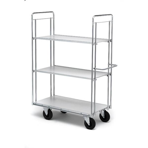 Rullevogn med 3 hylder 1860x850x1400mm, s&oslash;lv med sorte hjul