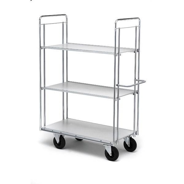 Rullevogn med 3 hylder 1860x850x1800mm, s&oslash;lv med sorte hjul