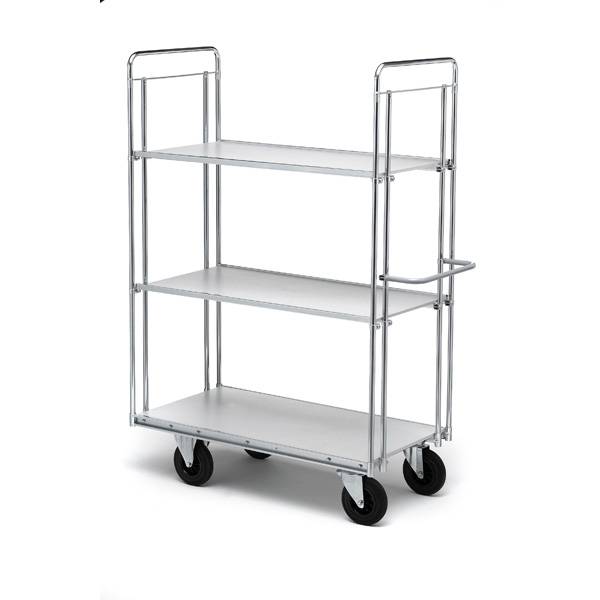 Rullevogn med 3 hylder 1860x850x1800mm, s&oslash;lv med sorte hjul