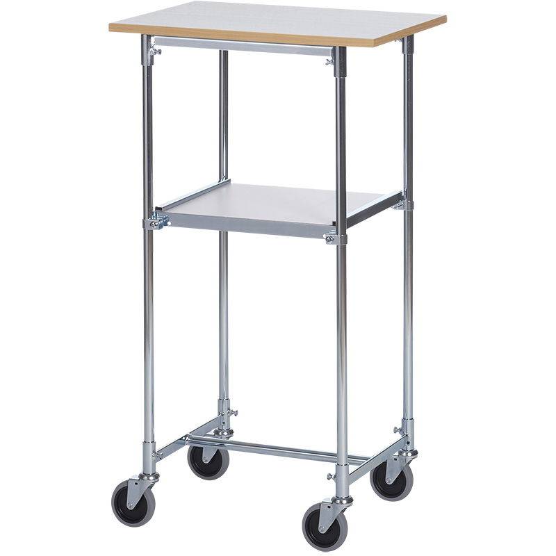 Rullebord med hylde 1060x600x430mm, gr&aring; laminat og s&oslash;lv stel