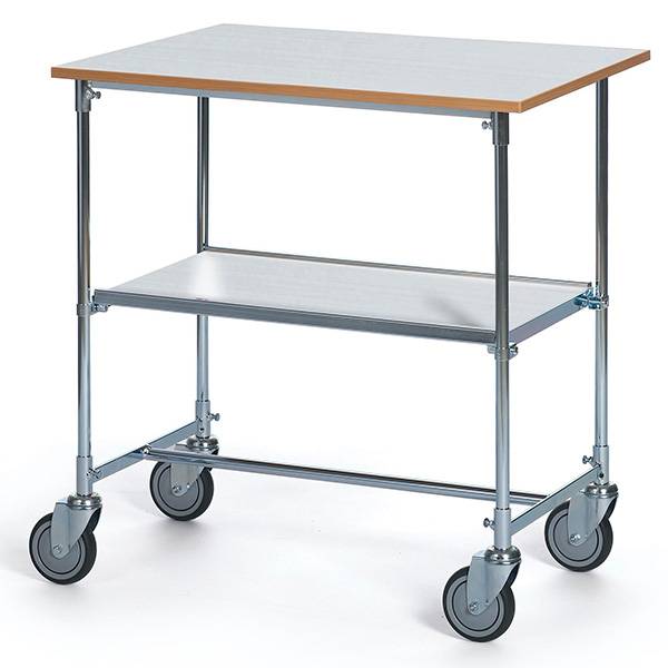 Rullebord med hylde 900x860x600mm, gr&aring; laminat og s&oslash;lv stel