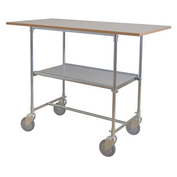 Rullebord med hylde 900x1200x600mm, gr&aring; laminat og s&oslash;lv stel