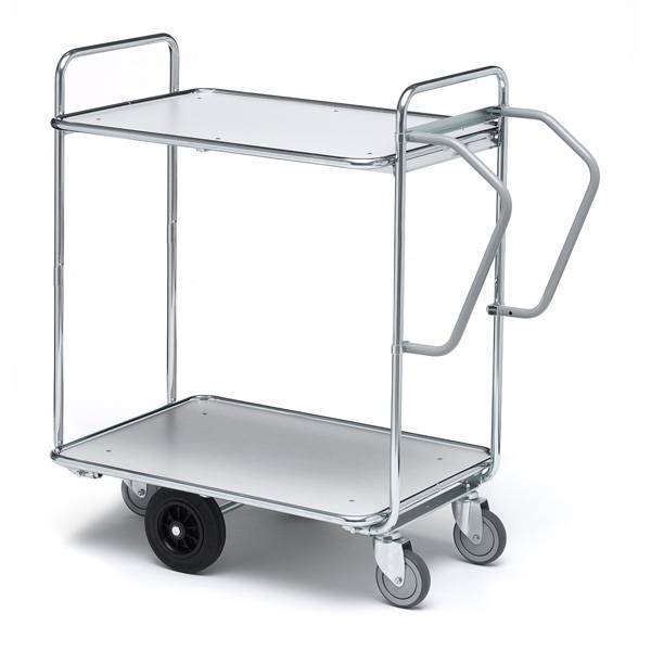 Plukkevogn med 2 hylder 1110x540x1130mm, ergonomisk greb, s&oslash;lv