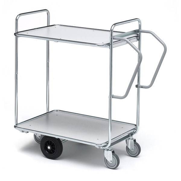 Plukkevogn med 2 hylder 1110x620x1530mm, ergonomisk greb, s&oslash;lv