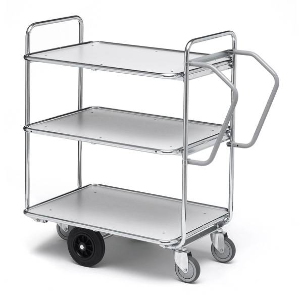 Plukkevogn med 3 hylder 1110x540x1130mm, ergonomisk greb, s&oslash;lv