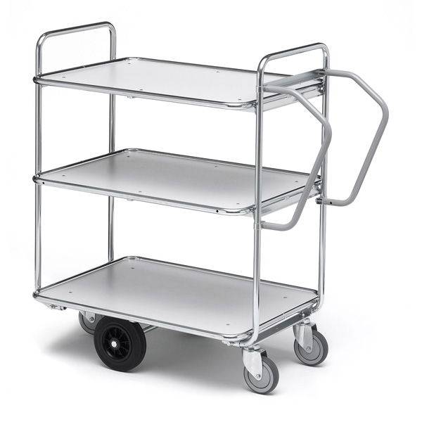 Plukkevogn med 3 hylder 1110x540x1130mm, ergonomisk greb, s&oslash;lv