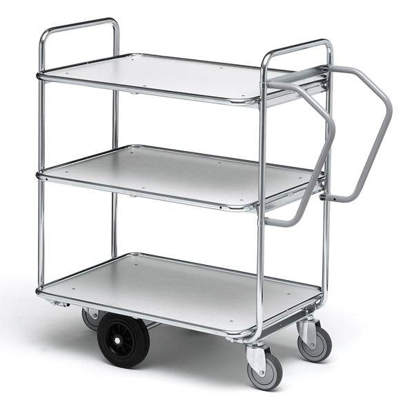 Plukkevogn med 3 hylder 1110x620x1130mm, ergonomisk greb, s&oslash;lv