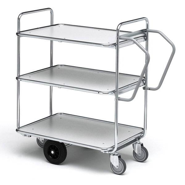 Plukkevogn med 3 hylder 1110x620x1130mm, ergonomisk greb, s&oslash;lv