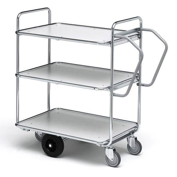 Plukkevogn med 3 hylder 1110x620x1130mm, ergonomisk greb, s&oslash;lv