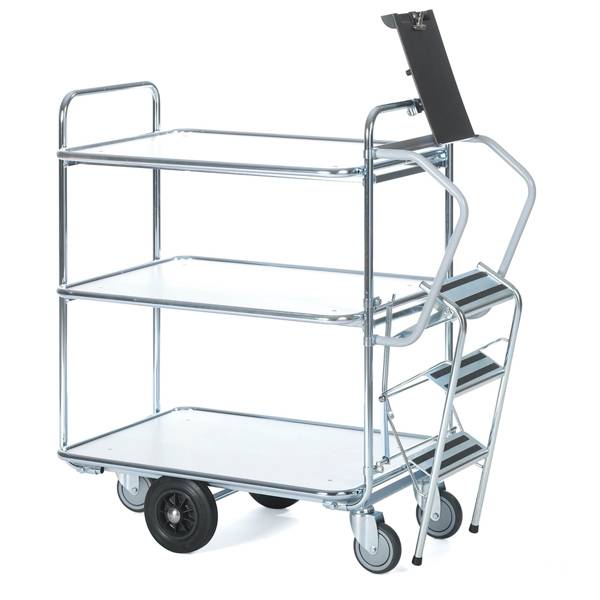 Plukkevogn med 3 hylder og stige 1110x620x1130mm 300kg