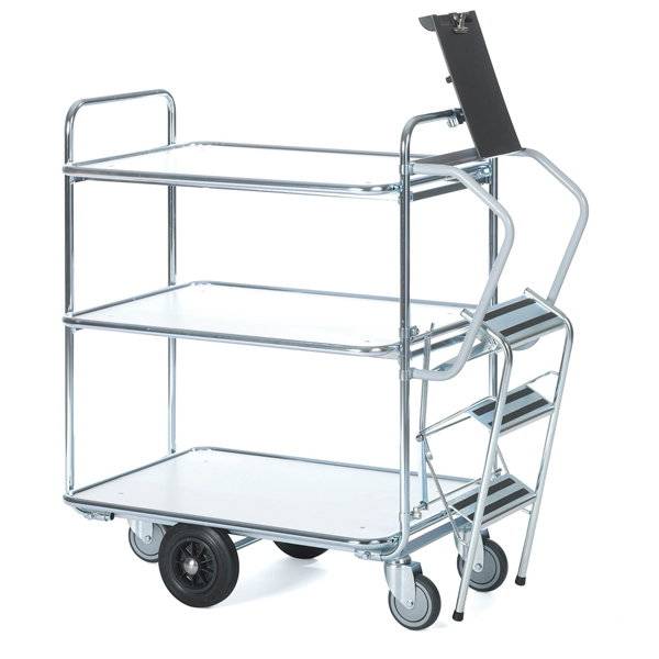 Plukkevogn med 3 hylder og stige 1110x620x1130mm 300kg
