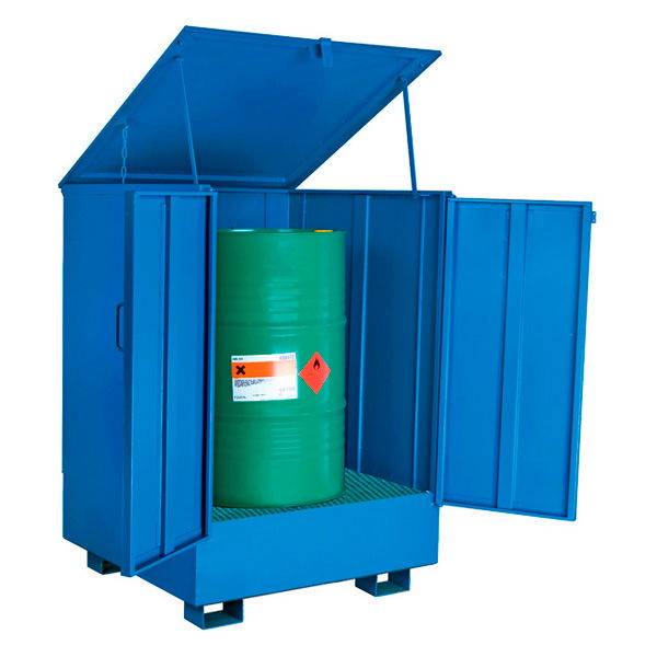 Spildbakke med afl&aring;seligt skab til &eacute;n st&aring;ende t&oslash;nde, bl&aring;