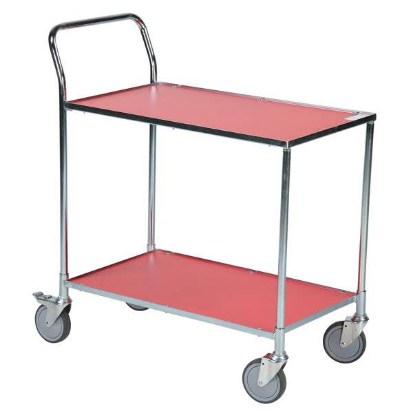 Serveringsvogn med 2 hylder, kapacitet 150 kg, r&oslash;d