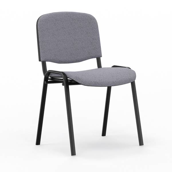 Iso konferencestol i gr&aring;t tekstil med sorte stoleben
