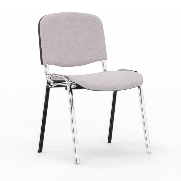 Iso konferencestol i lys gr&aring;t tekstil med krom stoleben