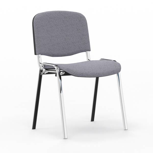 Iso konferencestol i gr&aring;t tekstil med krom stoleben