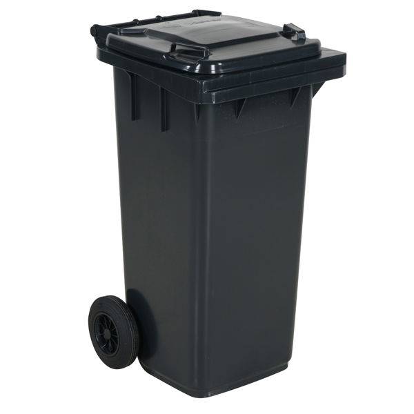 Affaldsbeholder HDPE 120 liter gr&aring; med gr&aring;t l&aring;g