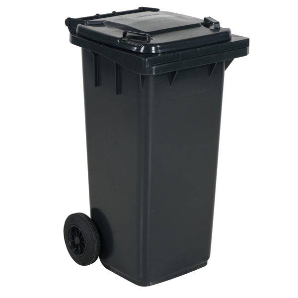 Affaldsbeholder HDPE 120 liter gr&aring; med gr&aring;t l&aring;g