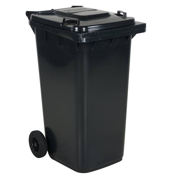Affaldsbeholder HDPE 240 liter gr&aring; med gr&aring;t l&aring;g