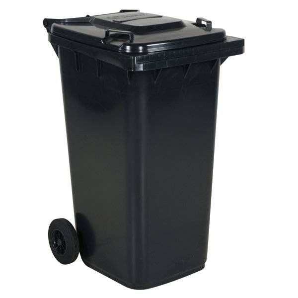 Affaldsbeholder HDPE 240 liter gr&aring; med gr&aring;t l&aring;g