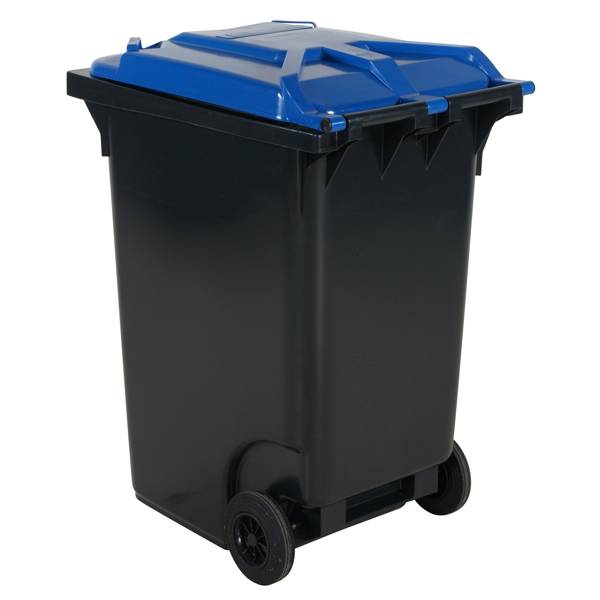 Affaldsbeholder HDPE 360 liter gr&aring; med bl&aring;t l&aring;g