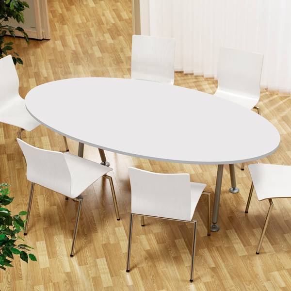 Konferencebord bådformet 200x120cm hvid laminat