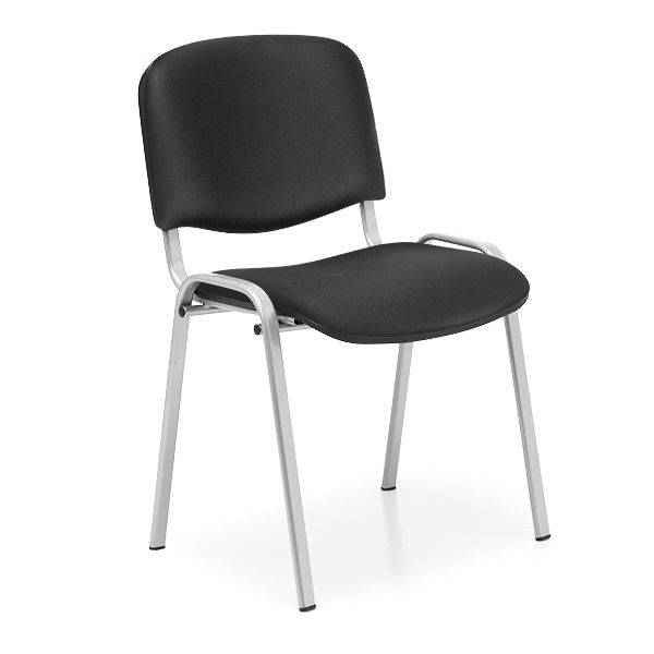 Konferencestol Iso i sort skindimitation med alugr&aring;t stel 