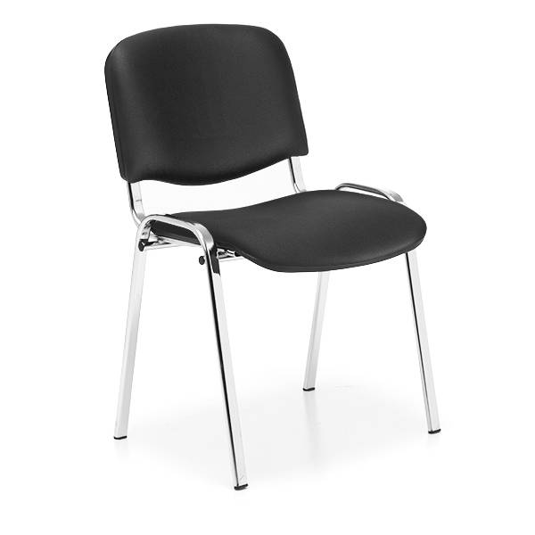 Konferencestol Iso i sort skindimitation med krom stel