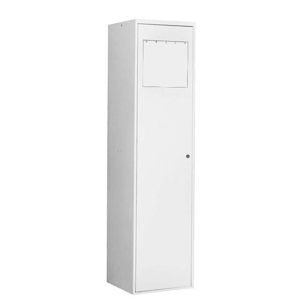 Snavset&oslash;jsskab 175x40x55cm med cylinderl&aring;s, lige tag og lys gr&aring; d&oslash;r