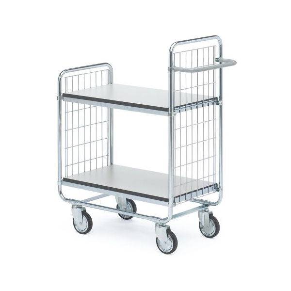 Hyldevogn med 2 ESD hylder 1120x460x800mm, s&oslash;lv med gr&aring; hjul