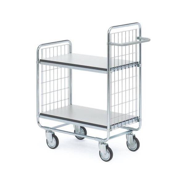 Hyldevogn med 2 ESD hylder 1120x460x800mm, s&oslash;lv med gr&aring; hjul