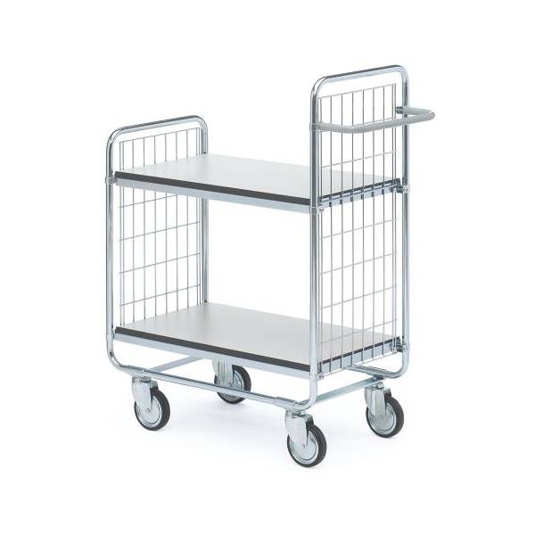 Hyldevogn med 2 ESD hylder 1120x460x930mm, s&oslash;lv med gr&aring; hjul