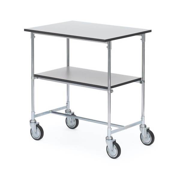 Rullebord med 2 ESD hylder 900x430x750mm, s&oslash;lv med gr&aring; hjul