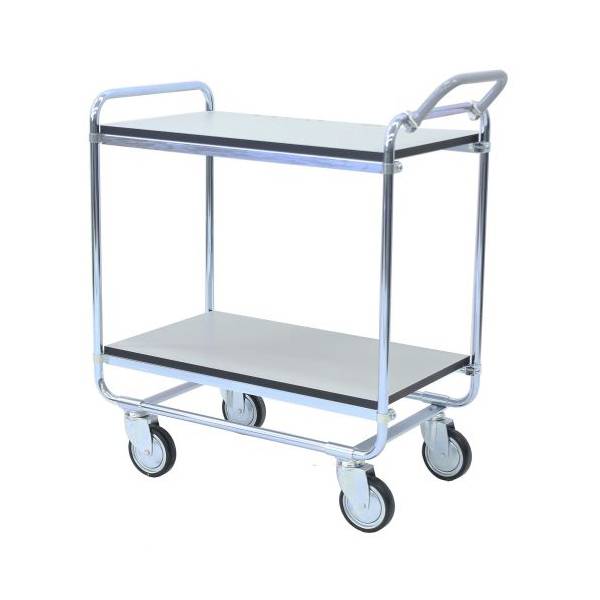 Rullevogn med 2 ESD hylder 890x900x460mm, s&oslash;lv med gr&aring; hjul