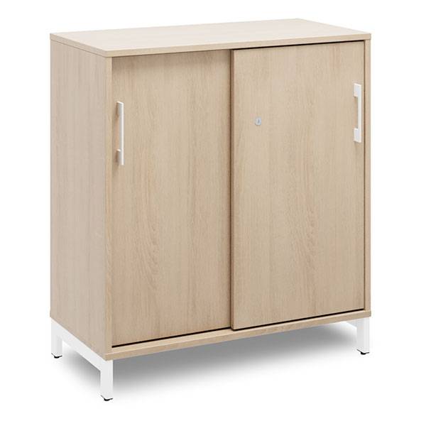 Office kontorskab med skyded&oslash;r 890x800mm eg med hvidt stel