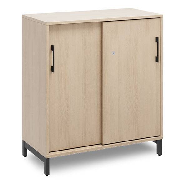 Office kontorskab med skyded&oslash;r 890x800mm eg med sort stel