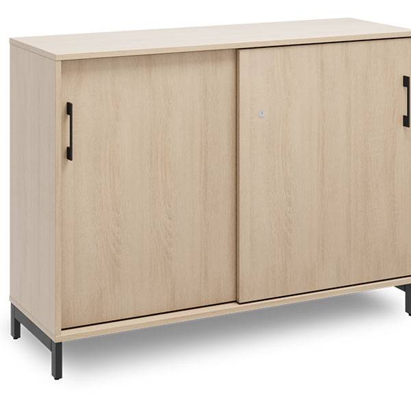 Office kontorskab med skyded&oslash;r 890x1200mm eg med sort stel