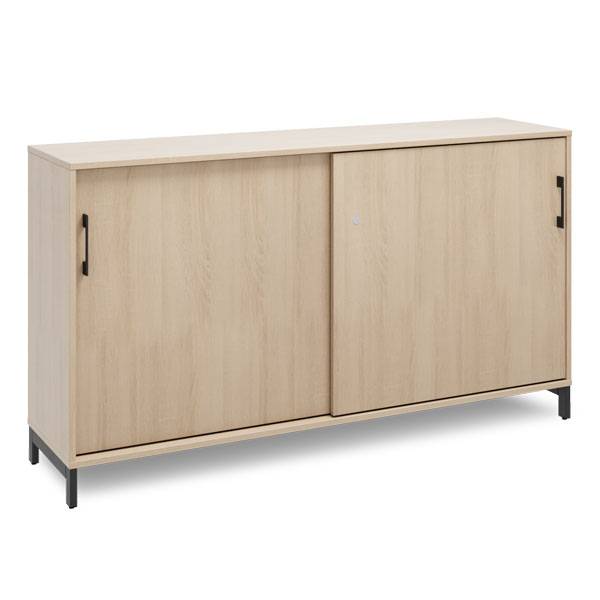 Office kontorskab med skyded&oslash;r 890x1600mm eg med sort stel