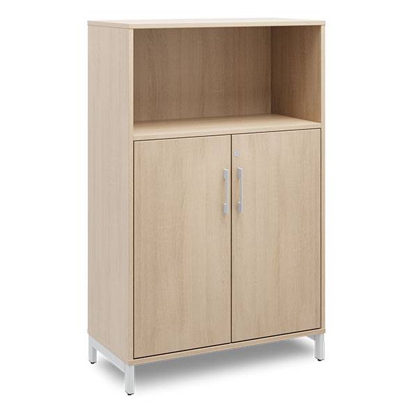 Office kontorskab med &aring;ben hylde 1275x800mm eg med alugr&aring;t stel