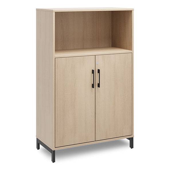 Office kontorskab med &aring;ben hylde 1275x800mm eg med sort stel