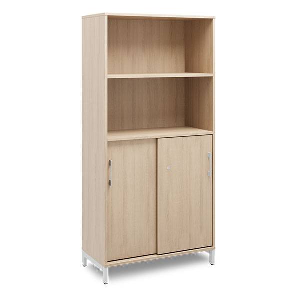 Office skab med skyded&oslash;r og reol 1660x800mm eg med alugr&aring;t stel 