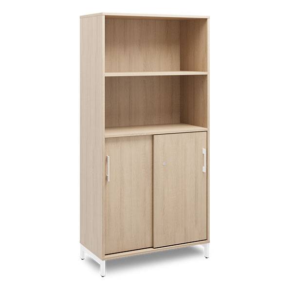 Office skab med skyded&oslash;r og reol 1660x800mm eg med hvidt stel 