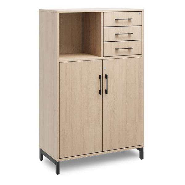 Office kontorskab med skuffer 1275x800mm eg med sort stel