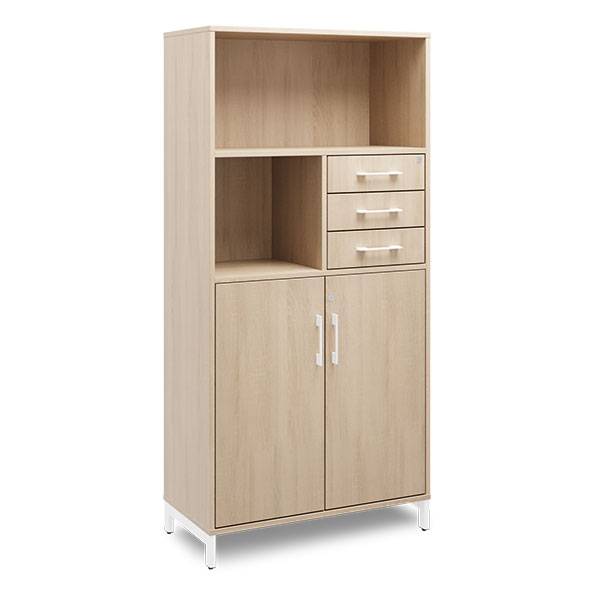 Office kontorskab med skuffer 1660x800mm eg med hvidt stel
