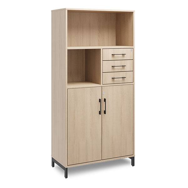 Office kontorskab med skuffer 1660x800mm eg med sort stel