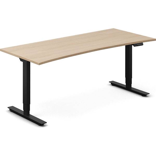 Office h&aelig;ve-s&aelig;nkebord bueformet 180x80cm eg laminat med sort stel