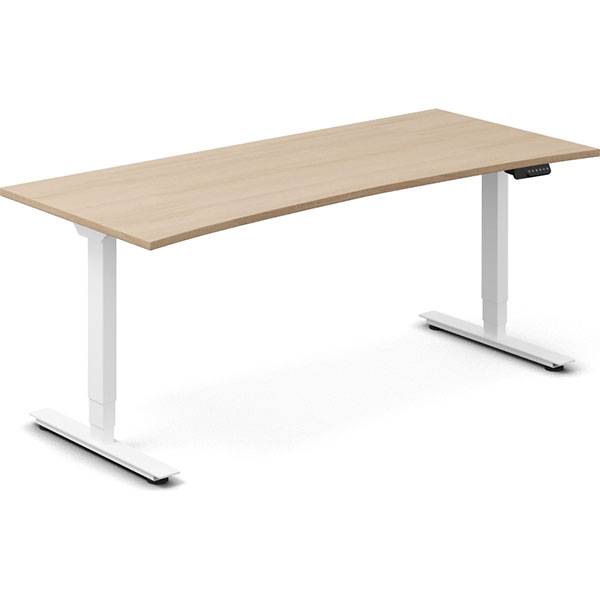 Office h&aelig;ve-s&aelig;nkebord bueformet 180x80cm eg laminat p&aring; hvidt stel