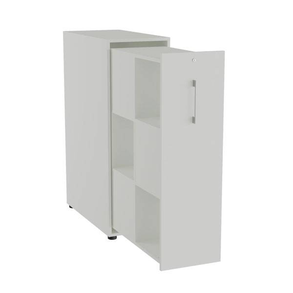 Office Towerskab 120x40cm med seks rum lys gr&aring; med alugr&aring;t greb