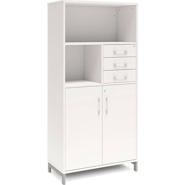 Office kontorskab med skuffer 1660x800mm hvid med alugr&aring;t stel