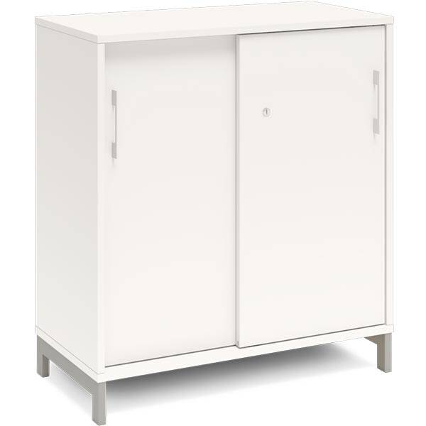 Office kontorskab med skydedør 890x800mm hvid med alugråt stel